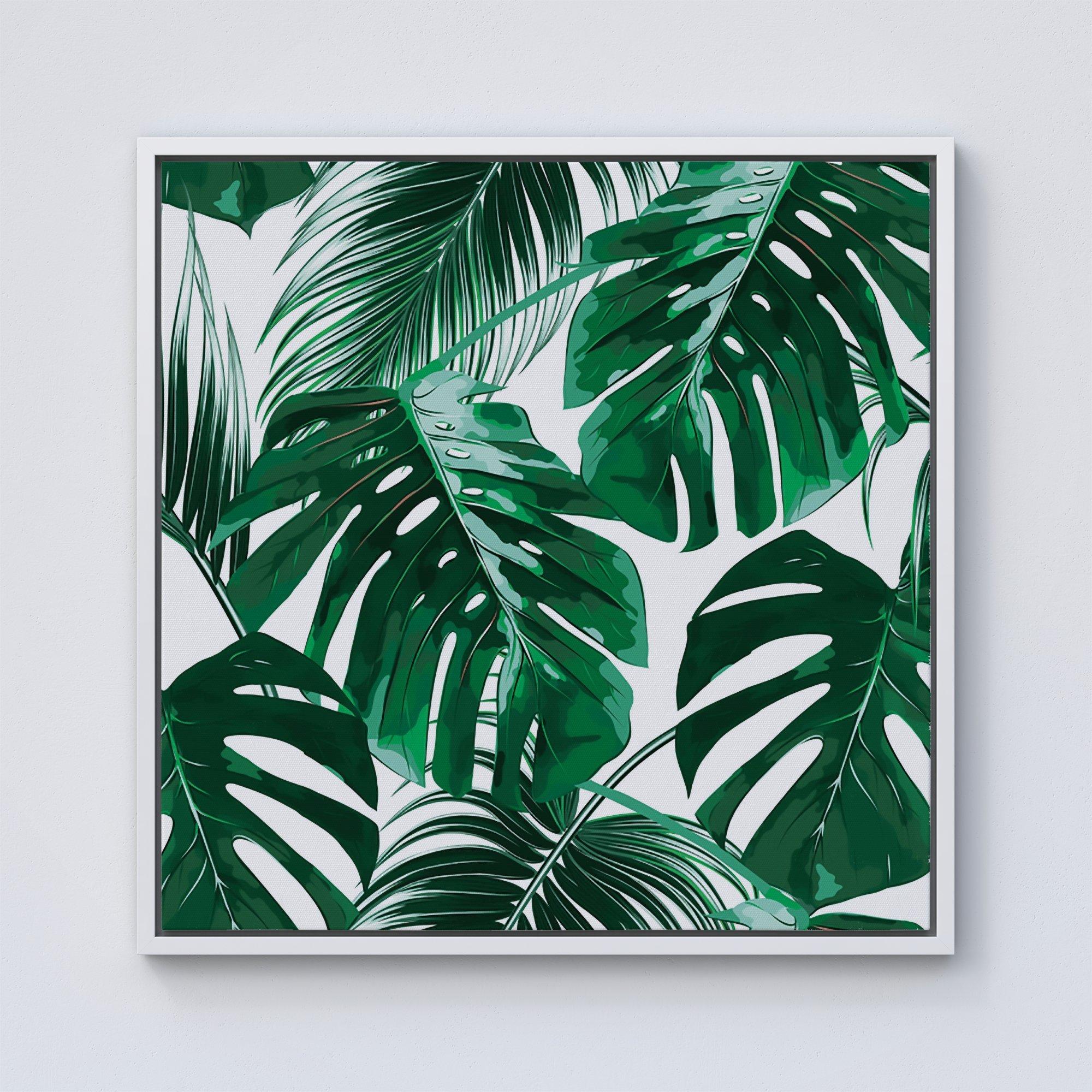 Tropical Jungle Leaf Pattern Framed Canvas